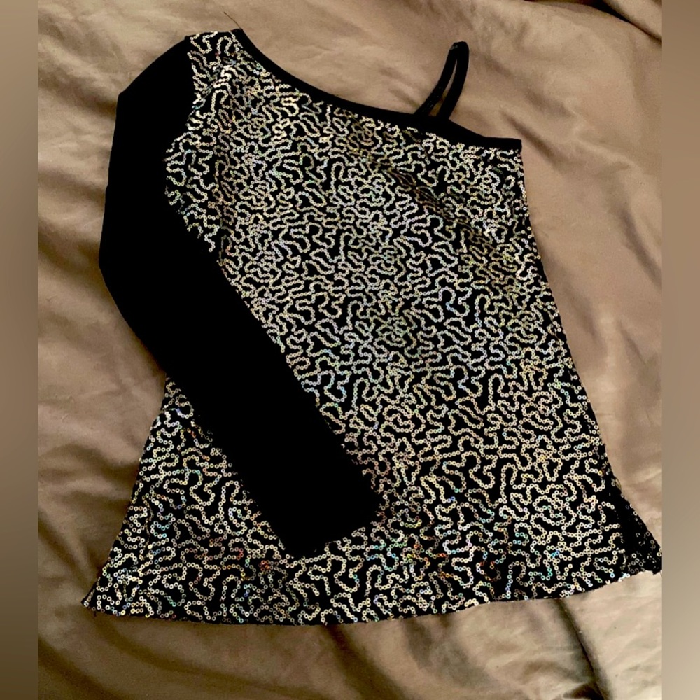 Black one shoulder dance top child medium